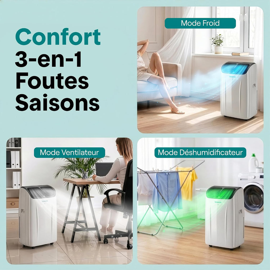  SereneLife Climatiseur Portable 12 000 BTU – Clim Mobile 4 En 1 Silencieuse Avec WiFi, Rafraîchisseur D’Air, Déshumidificateur, Ventilation, Chauffage, Kit Fenêtre, Contrôle APP