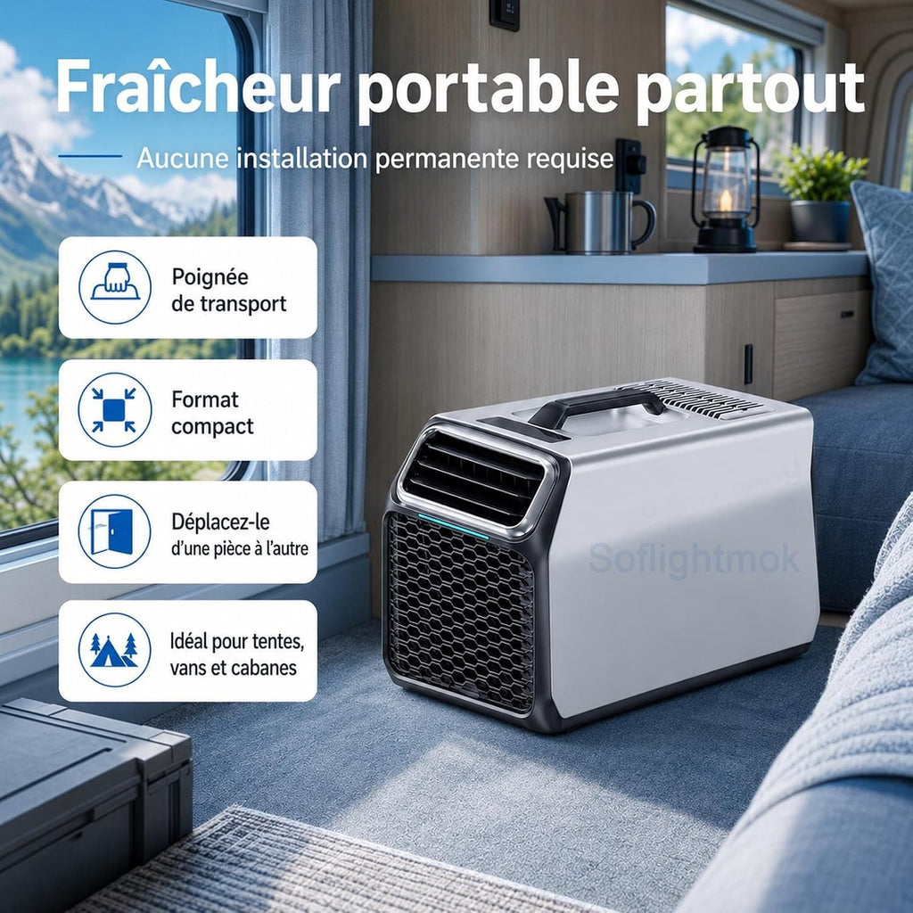  220v Climatiseur Portable 5000 BTU Pour Cabine De Camion Silver-220V | Solution Compacte Pour Cabine De Camion, Van, Tente Ou Petit Bureau Quand Une Clim Fixe N’est Pas Possible.