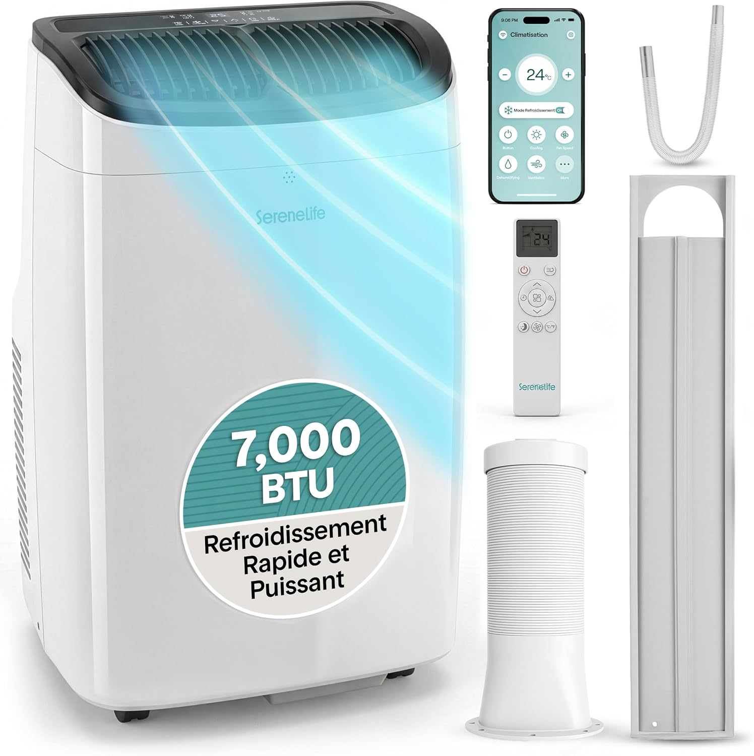  SereneLife Climatiseur Portable 12 000 BTU – Clim Mobile 4 En 1 Silencieuse Avec WiFi, Rafraîchisseur D’Air, Déshumidificateur, Ventilation, Chauffage, Kit Fenêtre, Contrôle APP