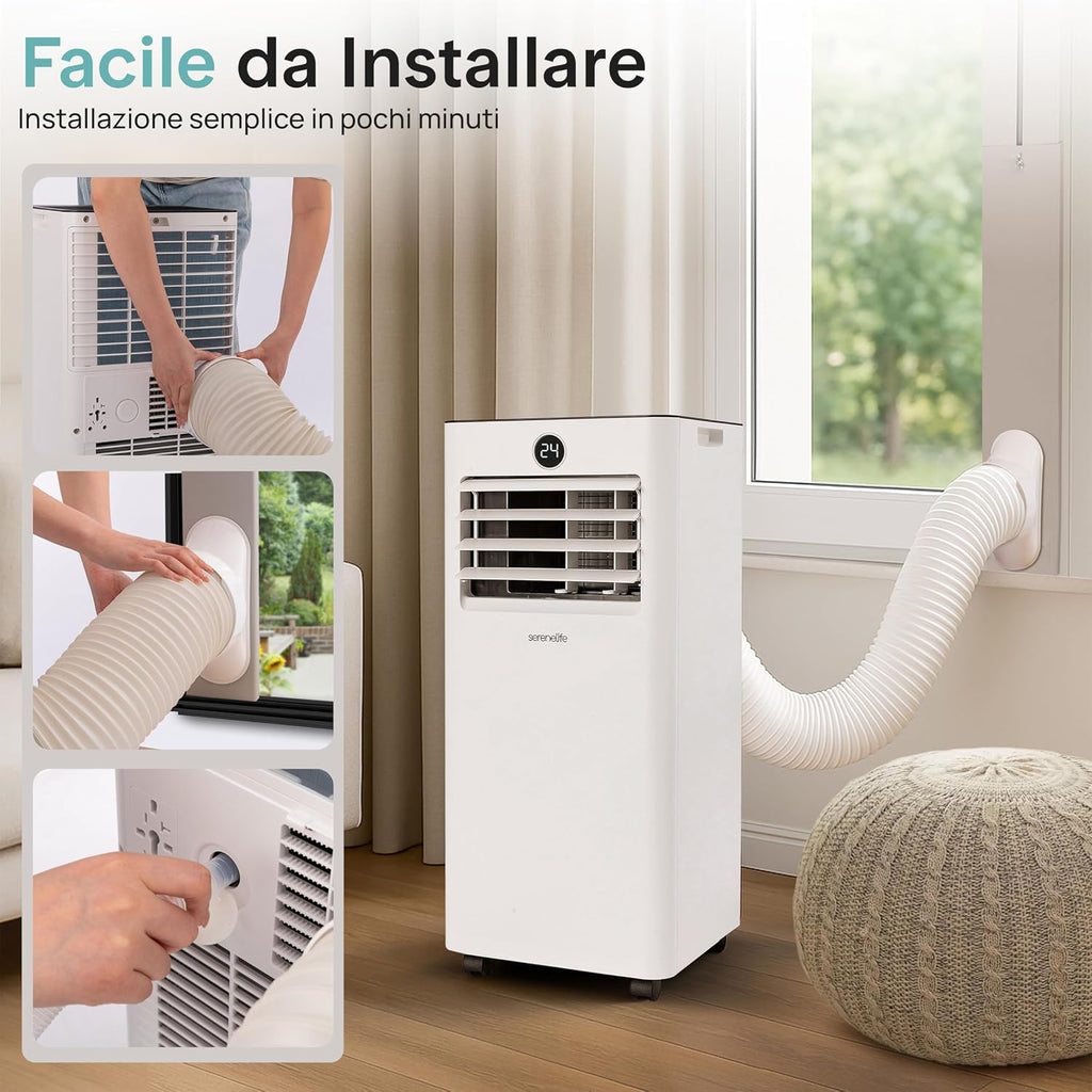  SereneLife Climatiseur Mobile 7000 BTU Avec Évacuation – Climatisation Portable WiFi 3 En 1 Silencieuse Avec Déshumidificateur, Ventilateur Et Kit Fenêtre