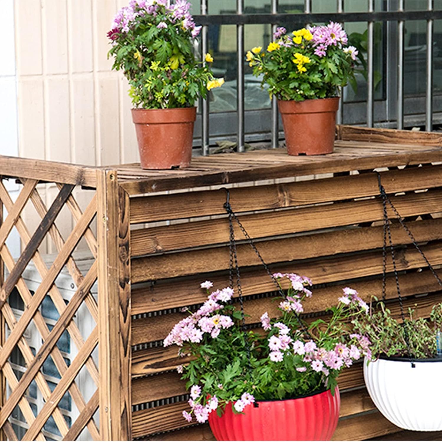 GENERIC Housse De Protection Pour Climatiseur Extérieur Et Pompe à Chaleur – Séparateur De Clôture En Bois Massif, Poubelle Et Support De Fleurs – Grilles De Protection Pour Unités De Climatisation, élégante