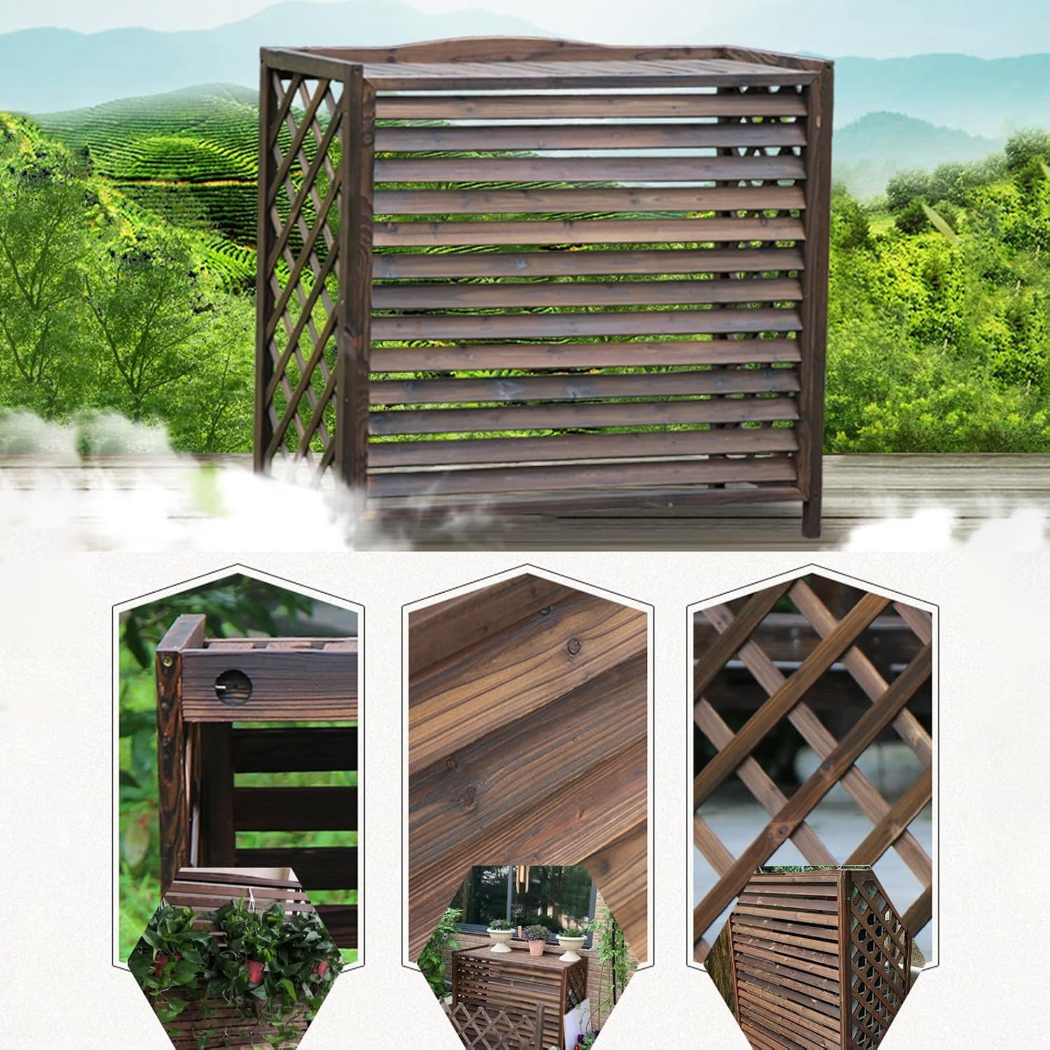 GENERIC Cache-climatiseur En Bois Avec Volets - Enceinte Extérieure Autoportante Pour équipement, Protection élégante Pour Climatiseur Et Poubelle, Décoration Intérieure/extérieure (Dimensions : 100