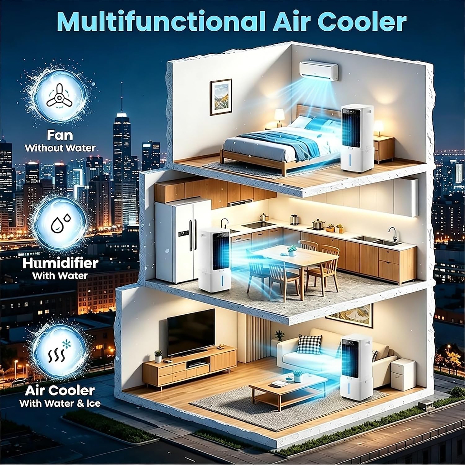 GENERIC Climatiseur Mobile Silencieux Rafraîchisseur D'Air 12L, Climatiseur Sans Évacuation Rafraîchisseur D'Air Avec Télécommande, 3 Vitesses, Minuterie 12 H, Pour La Chambre Et Le Garage