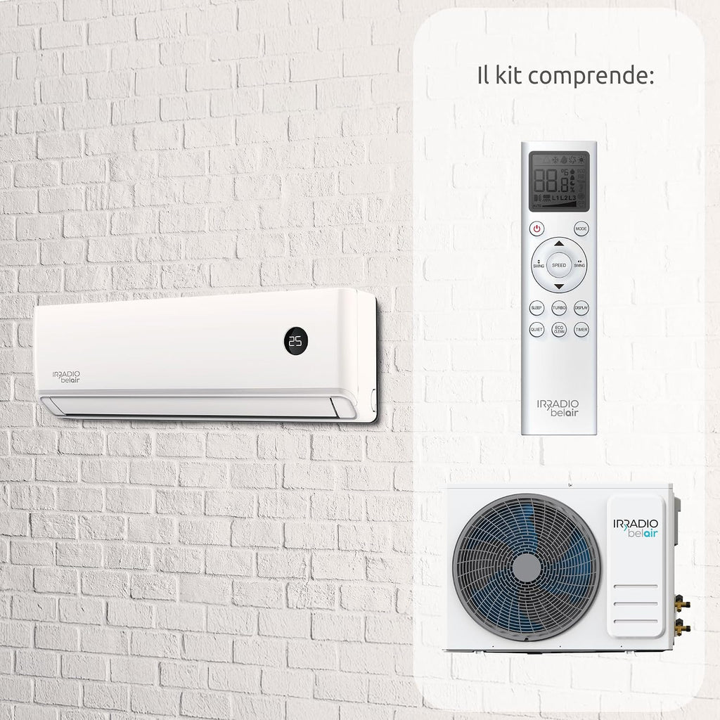  ALASTOR 9 Climatiseur Inverseur 9000 BTU Avec Pompe à Chaleur, Gaz R32, Classe A++/A+, Télécommande LCD Sans Fil, écran LCD, Filtres Lavables, Minuterie Programmable