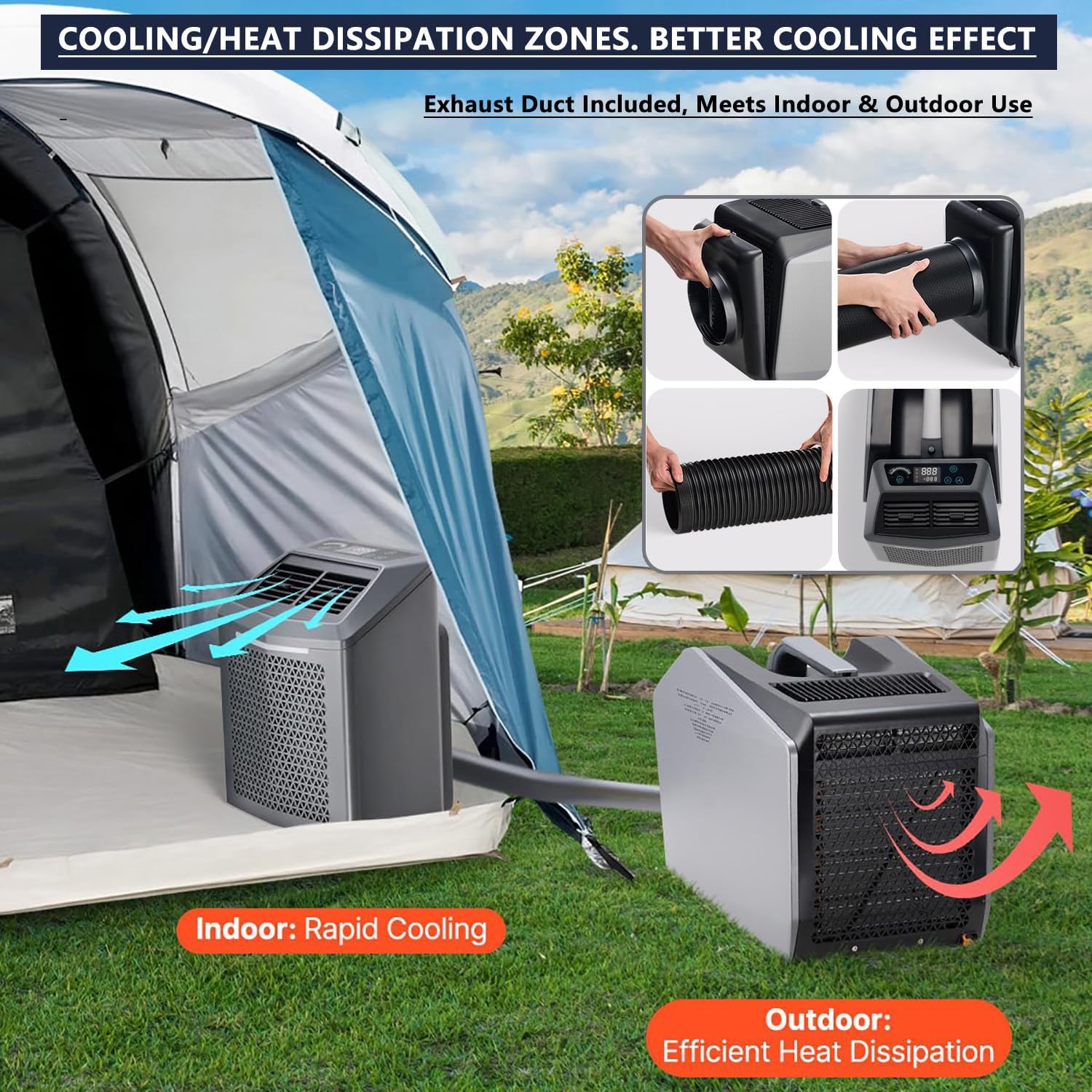GENERIC Climatiseur Portable, Refroidissement Efficace 6000 BTU, Refroidissement, Déshumidification, Ventilateur, Mode Veille + Minuterie 24h, Utilisation Intérieure Et Extérieure, Conduit D'échappement