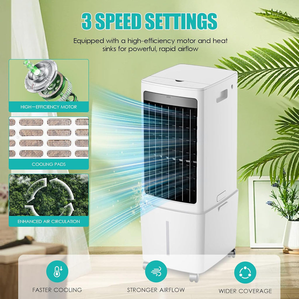  Rafraîchisseur D'air Évaporatif 12L (Alternative Climatiseur Mobile Sans Évacuation), 800 M³/h Puissant Portable, 3-en-1 Ventilateur & Humidificateur Avec Télécommande, Minuteur 12H, 8 Pains De Glace