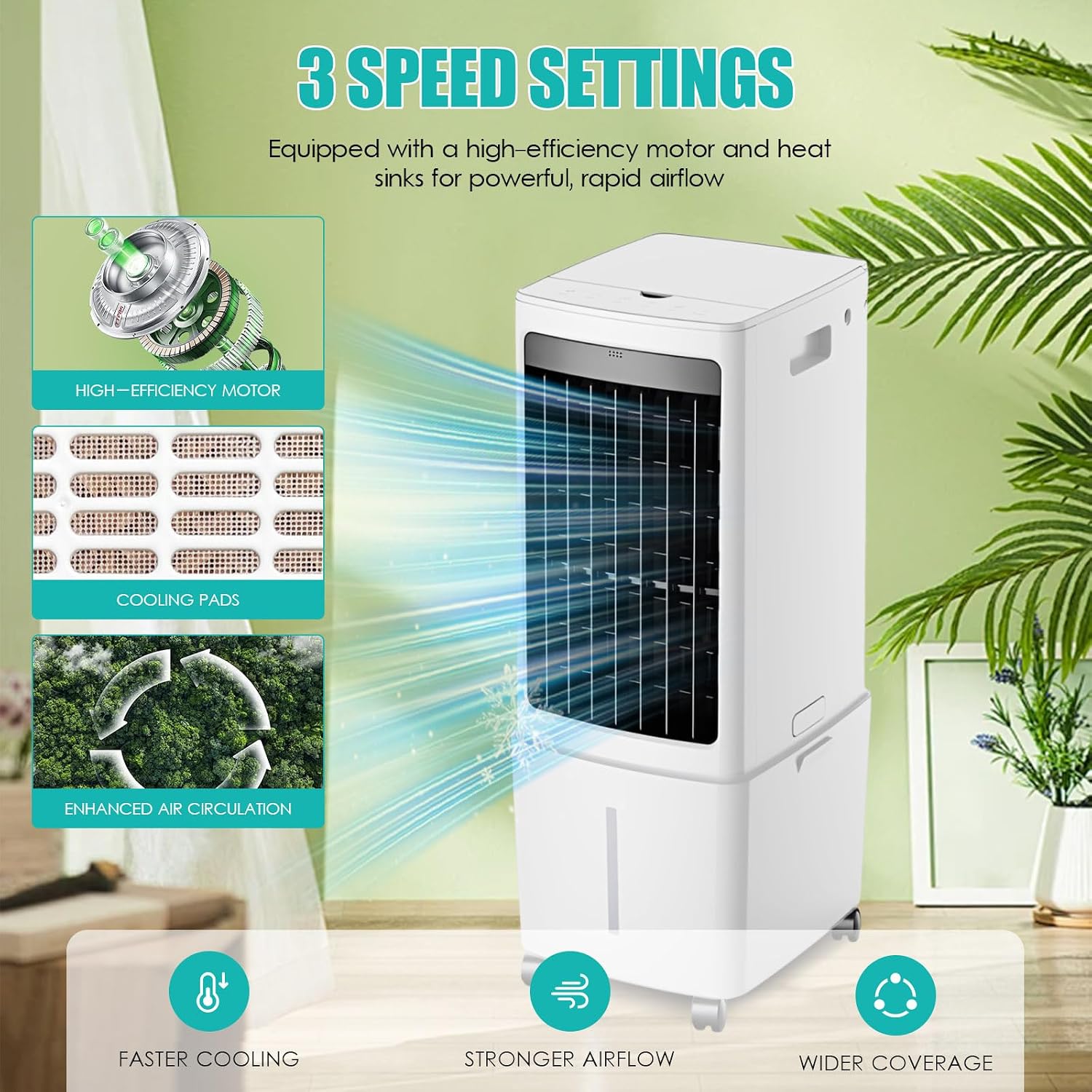  Rafraîchisseur D'air Évaporatif 12L (Alternative Climatiseur Mobile Sans Évacuation), 800 M³/h Puissant Portable, 3-en-1 Ventilateur & Humidificateur Avec Télécommande, Minuteur 12H, 8 Pains De Glace