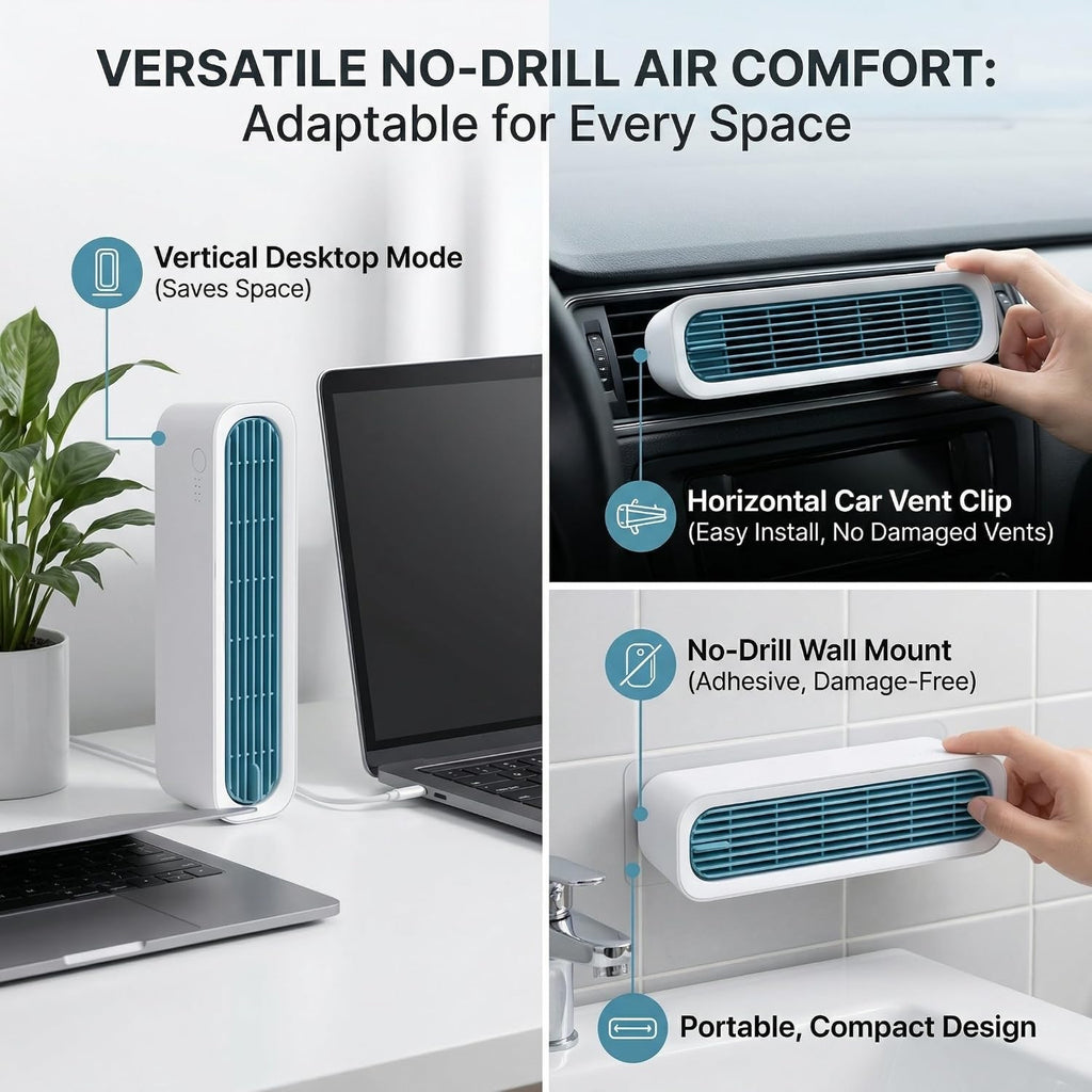  Climatiseurs Portables, Ventilateur De Refroidissement Personnel Avec Ventilateurs Silencieux Rechargeables USB 2 En 1 Debout/couchés à Montage Mural Turbo Pour La Maison, Le Bureau Et La Voiture, Cl