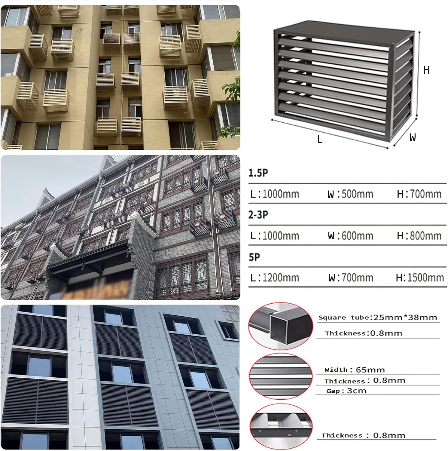 GENERIC Housse De Protection Décorative Pour Climatiseur Extérieur, Clôture D'intimité, Protection En Aluminium Toutes Saisons, Pour Unités Centrales De Climatisation, Boîtier Autonome Pour Poubelle Et Unité