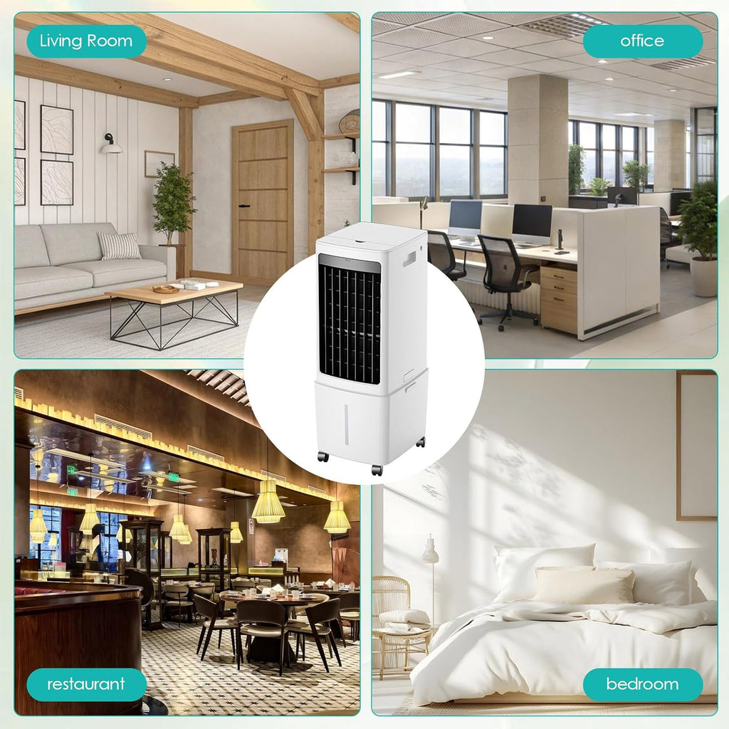  Rafraîchisseur D'air Évaporatif 12L (Alternative Climatiseur Mobile Sans Évacuation), 800 M³/h Puissant Portable, 3-en-1 Ventilateur & Humidificateur Avec Télécommande, Minuteur 12H, 8 Pains De Glace