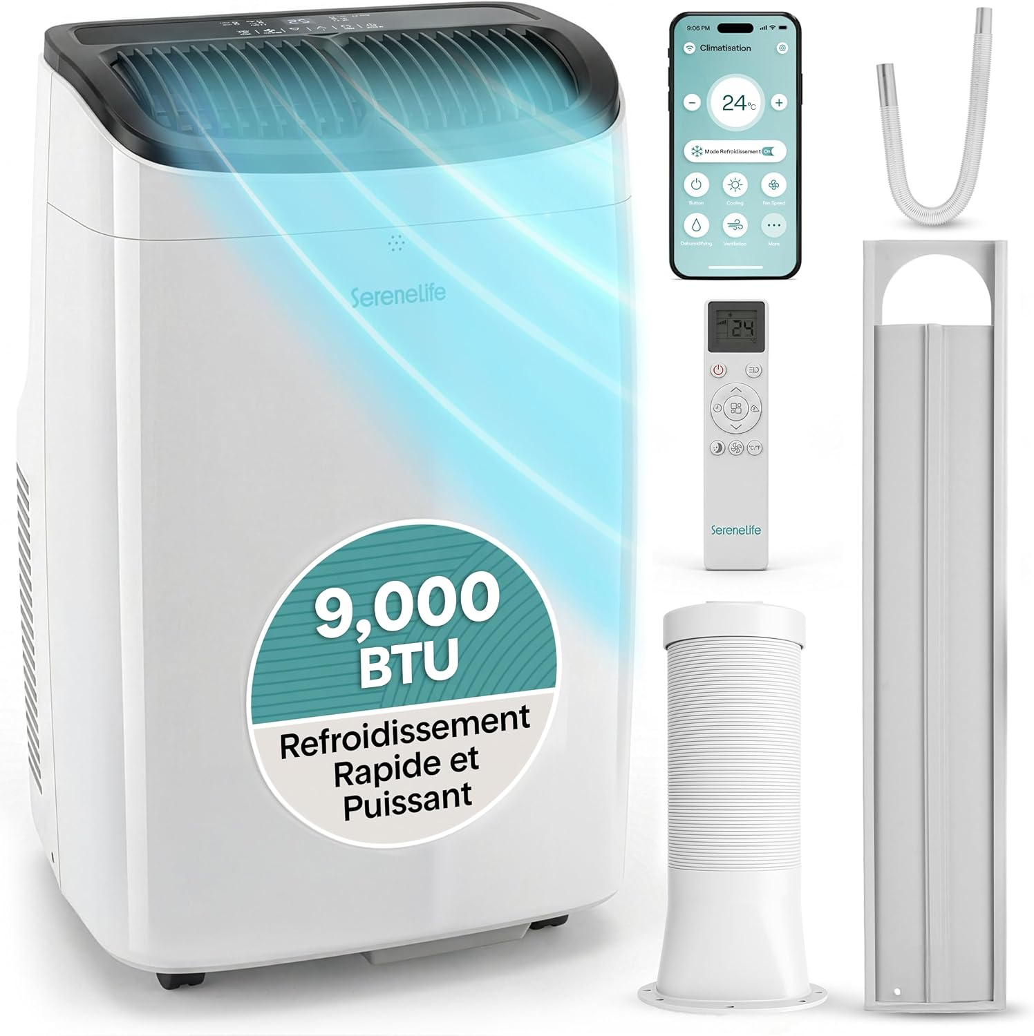  SereneLife Climatiseur Portable 12 000 BTU – Clim Mobile 4 En 1 Silencieuse Avec WiFi, Rafraîchisseur D’Air, Déshumidificateur, Ventilation, Chauffage, Kit Fenêtre, Contrôle APP