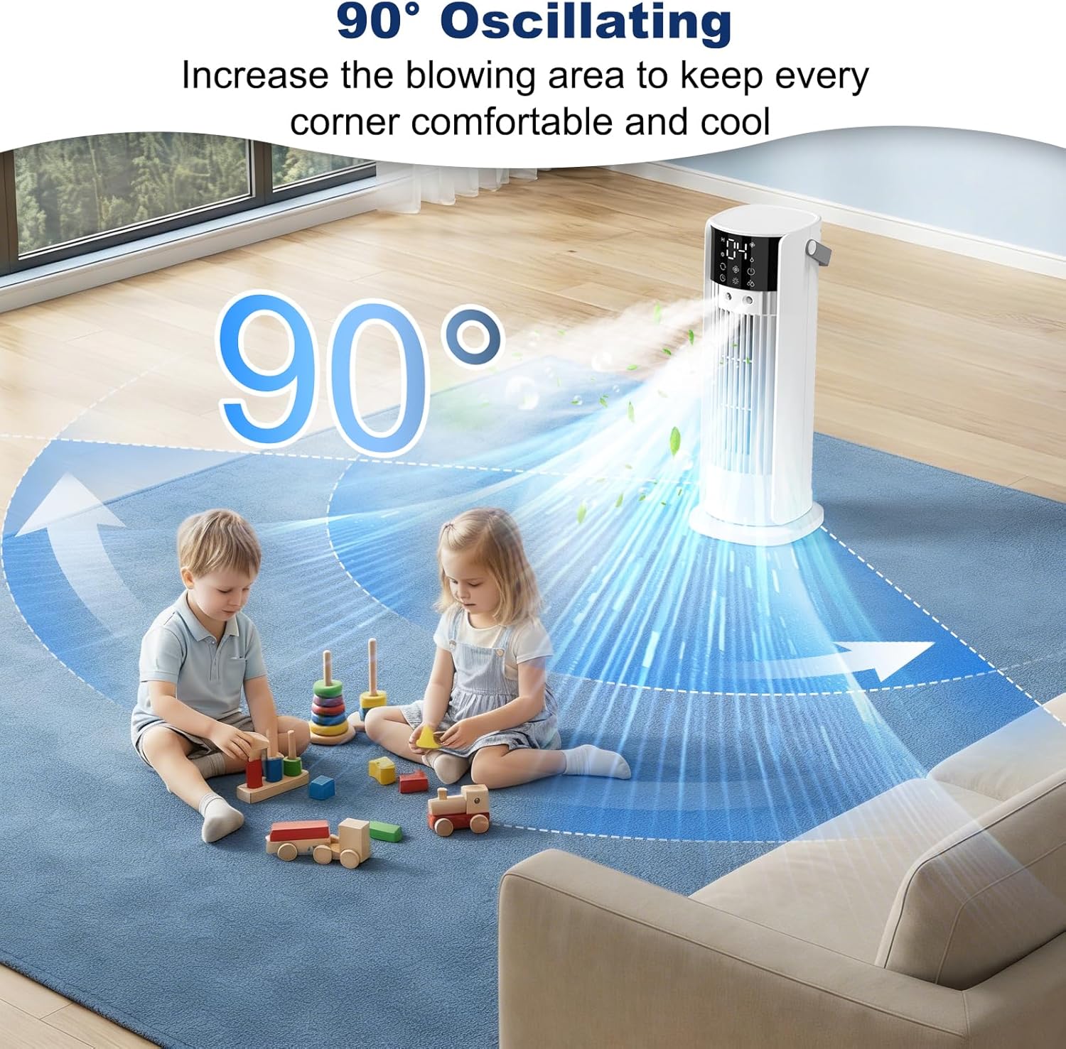  Climatiseur Mobile Avec Reservoir 4 En 1 Rafraichisseur D'air Silencieux Avec 4 Vitesses, Mode Tempête, 2 Modes De Pulvérisation, Minuterie Et Oscillation à 90° Pour Chambre Et Bureau