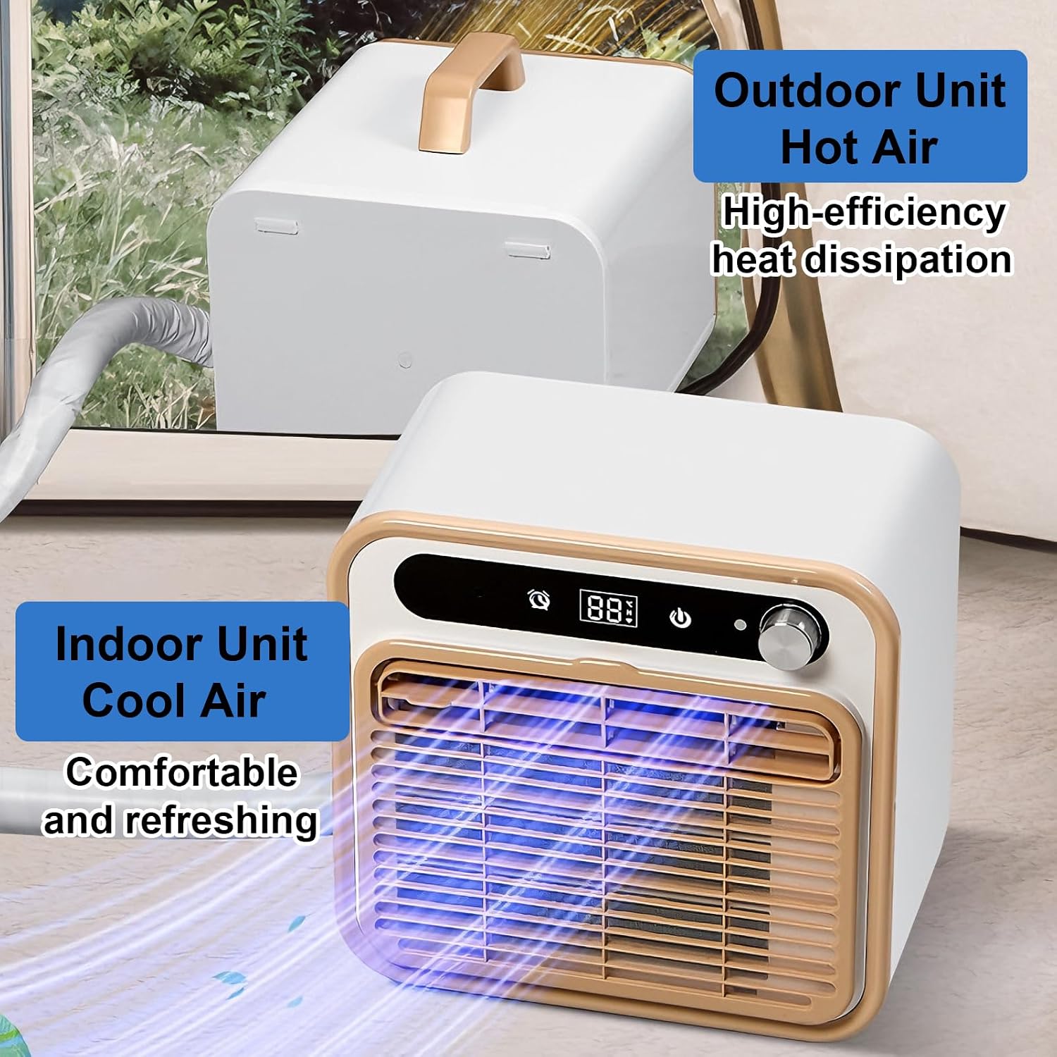  Unité De Climatisation Portable Divisée 5000 BTU, 40dB Refroidissement Intelligent Silencieux Avec Contrôle Tactile Et Minuterie 12H, Déshumidificateur Efficace Pour La Chambre à Coucher, Bureau, VR,