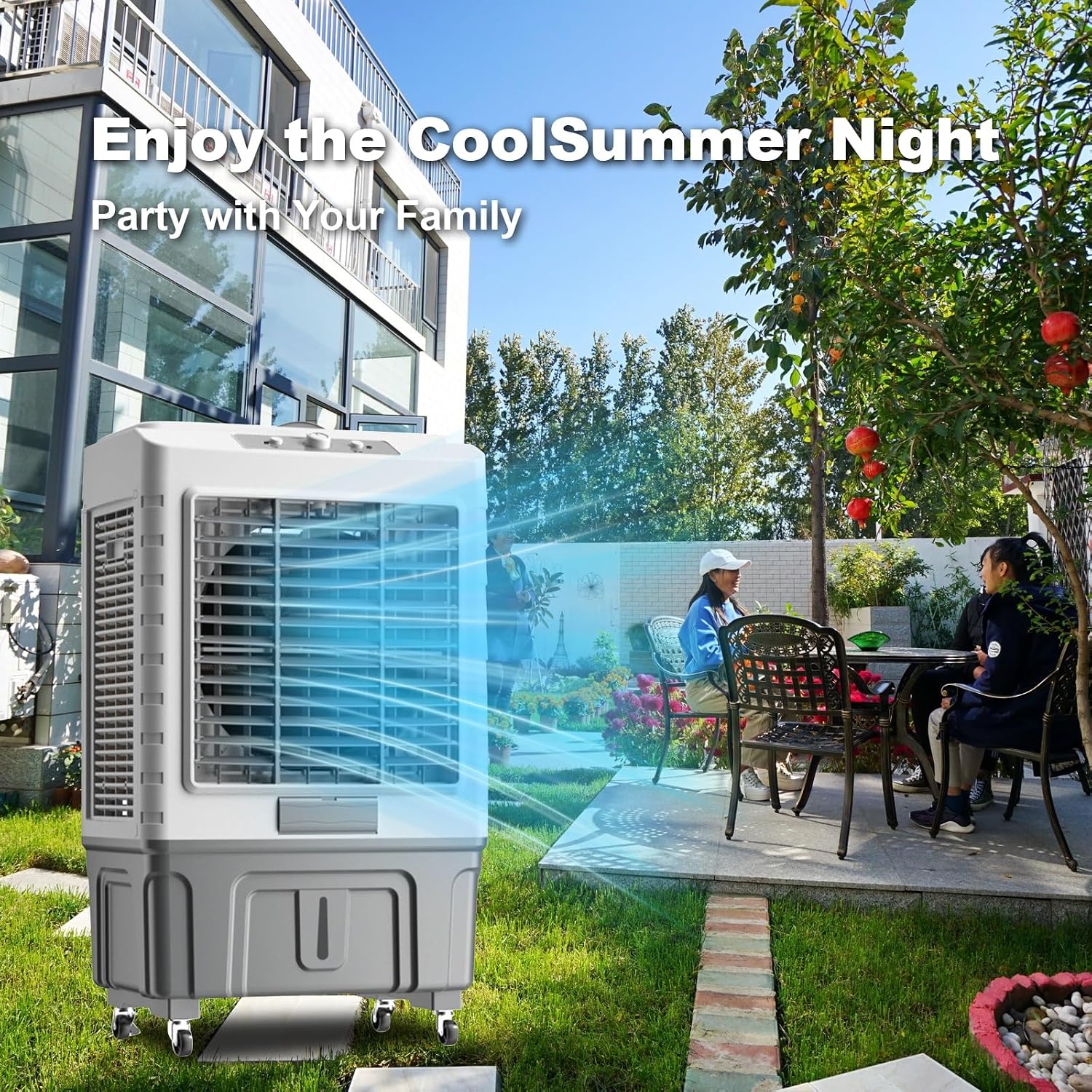  Climatiseur Portable Swamp Cooler, Refroidisseur D'air Par évaporation Avec Réservoir D'eau De 55 L/14,5 Gal, Oscillation à 120°, 3 Vitesses, Ventilateur Pour Chambre, Terrasse, GA